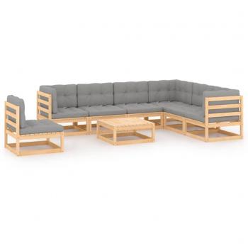 8-Piece Solid Pine Wood Garden Lounge Set with Cushions