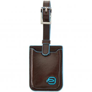 Piquadro Blue Square - Etiqueta para maletas, piel, caoba, 16 cm