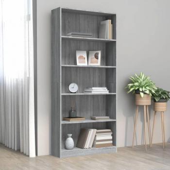 Estantería de 5 niveles Sonoma gris 80x24x175 cm madera multicapa contrachapada