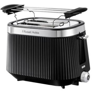 Tostadora Russell Hobbs Brontë 2 Rebanadas [980W] Negra (6 Niveles, Acabado Mate, Detalles de Acero Inoxidable, Ranuras Anchas, Funciones Descongelar