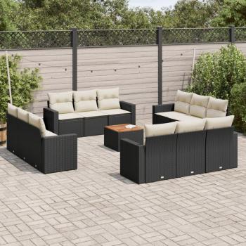 13-Piece Black Poly Rattan Garden Sofa Set with Cushions