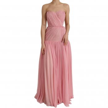 Dolce & Gabbana Pink Silk Strapless Maxi A-line Gown Dress - IT40|S, Size: XS