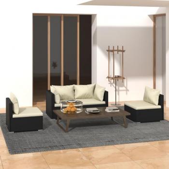 4-Piece Black Poly Rattan Garden Lounge Set with Cushions