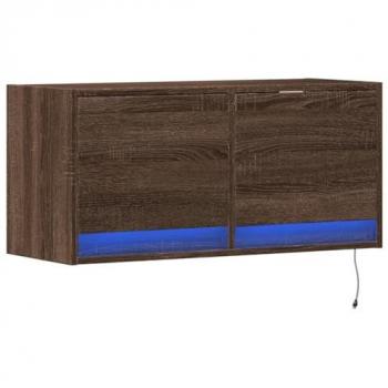 Mueble de TV de pared con luces LED roble marrón 80x31x35 cm