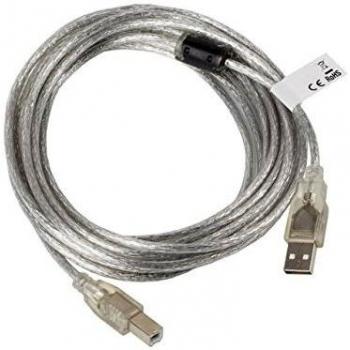 Lanberg CA-USBA-12CC-0050-TR - Cable USB 2.0 A macho a USB 2.0 B macho con núcleo de ferrita, transparente, 5 m