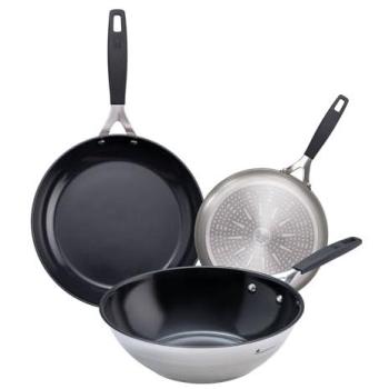 Set de cocina 8 piezas en aluminio forjado apto para inducción con sartenes Ø16Ø24, wok Ø28, cacerola Ø12, plancha 32x23, grill 28x28, utensilios de