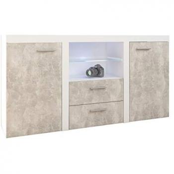 Cómoda Tucson 104, Blanco y Hormigón, con 2 Cajones y Puertas, 157 x 82 x 40 cm