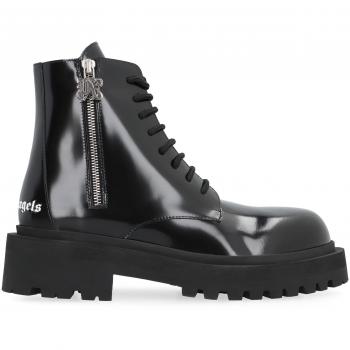 Palm Angels Women's Black Leather Combat Lace-Up Boots Size 7 US