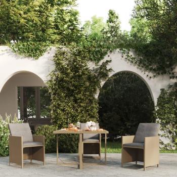 Mesa de jardín en Polyrattan y Acacia Beige 109x107x74 cm