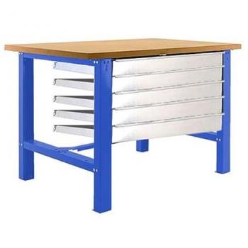 Banco de Trabajo SIMONWORK BT6 MDF 5BOX 1200x750 Azul/Madera, Capacidad Carga 600 kg, con 1 Cajón