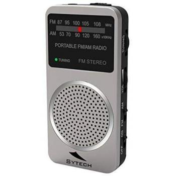 Radio Am/FM Estereo de Bolsillo, Altavoz, Auriculares, Plata