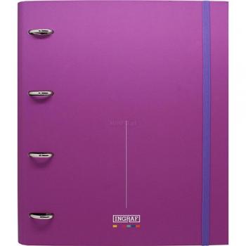 Carpeta Ingraf Mediterráneo 350764 de cartón con 4 anillas, tamaño A4, color púrpura, incluye recambio de 100 hojas cuadriculadas 5x5 de
