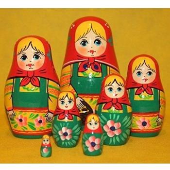 Matrioska muneca rusa tallada de madera pintada a mano, estilo tradicional, 7pc