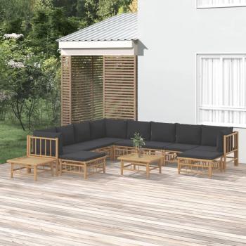 12 Piece Dark Grey Cushion Bamboo Garden Lounge Set