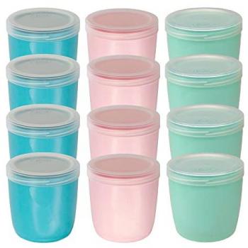 Pack 12 Fiambreras de Plástico Redondas con Tapa, Color Pastel, Reutilizables, Libre de BPA, Apto para Microondas (Pack 12 x 1L)