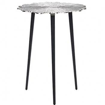 Mesa Auxiliar Plateada con 3 Patas de Hierro Negro y Tapa de Aluminio Tallada Irregular Decorativa Moderna Minimalista