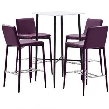 vidaXL Conjunto de Mesa Alta de Cocina con Taburetes Mesita y Sillas Elevadas Barra para Desayuno Salón Casa Cuero Sintético Polipiel Morado 5 Piezas