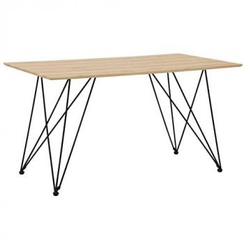 Mesa de Comedor Industrial 140 x 80 cm Madera Clara con Tablero de MDF Negro y Patas de Metal Kenton