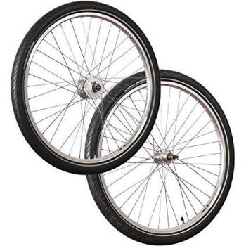 Juego de ruedas de 26 pulgadas para bicicleta con buje dinamo y neumáticos plateados