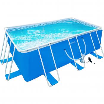 Outsunny Piscina Desmontable Tubular Rectangular Exterior 440x240x122 cm con Depuradora de Cartucho 4.000 L/H, Mangueras 100 cm y Marco de Acero Azul