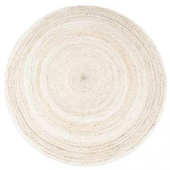 Alfombra Redonda Hecha A Mano de Yute Boho Étnica Moderna Natural Color Blanco, Ø 120 cm