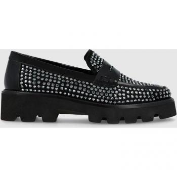 Mocasines de mujer Lodi en antelina negra con strass y piel a tono