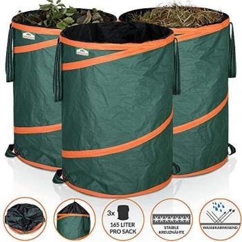 Set de 3 Sacos para Desechos de Jardín Plegables Pop-Up 165L - Capacidad hasta 30Kg, Hidrófugos, Asas Doble Costura