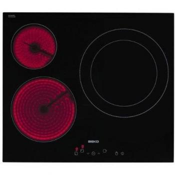 BEKO Placa HIC63401T 3VITRO 1DOBLE SIN Marco, 1800 W, Vidrio y cerámica, Negro
