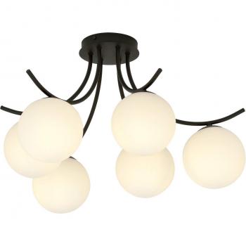 Plafón de techo EMIBIG LIGHTING Boston, negro/opalino, 6 luces, metal y cristal, altura 37 cm, longitud 70 cm
