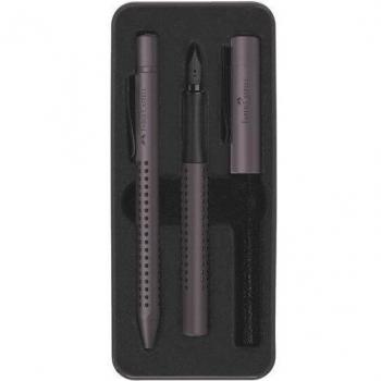 Faber-Castell 201530 Grip Edition, Berry - Set de regalo con pluma M y bolígrafo XB en estuche de metal