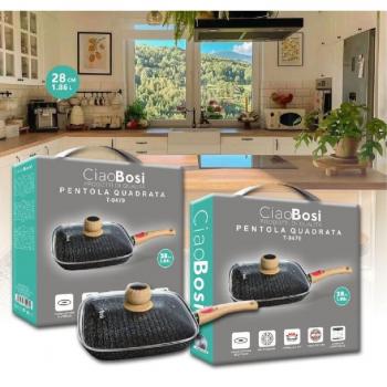 Sartén Cuadrada con Tapa y Asa 28cm 1.86lt para Cocina T-9479