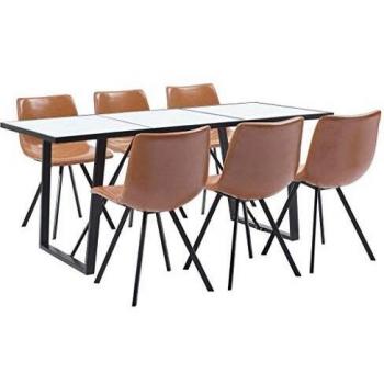 vidaXL Juego Comedor 7 Piezas de Cuero Sintético Mobiliario Decoración Interior Casa Hogar Robusto Duradero Resistente Funcional Práctico Útil Coñac