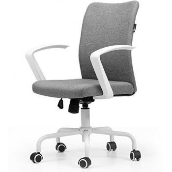 Hbada Silla de Oficina Silla de Escritorio ergonómica Silla giratoria Silla de Conferencia Luz de Silla de Visita Silla Mecedora de Lino Blanco