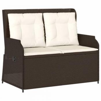Sillón reclinable de jardín con cojines ratán sintético marrón
