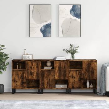 Aparadores 3 uds madera contrachapada roble ahumado vidaXL Mueble de Almacenaje de Salón, Buffet para salón, Armario Auxiliar, Armario de Almacenamiento
