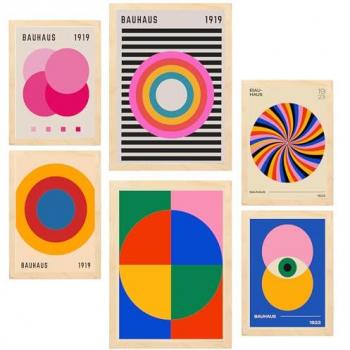Set de 6 Pósters Geométricos Bauhaus Colores Vibrantes para Decoración de Paredes sin Marco A3 y A4