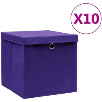 Contenedores de Almacenaje con Tapas 10 Piezas 28x28x28 cm Morado
