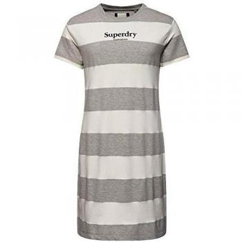 Superdry Mujer Vestido de Estilo Camiseta a Rayas Darcy Gris Jaspeado 36
