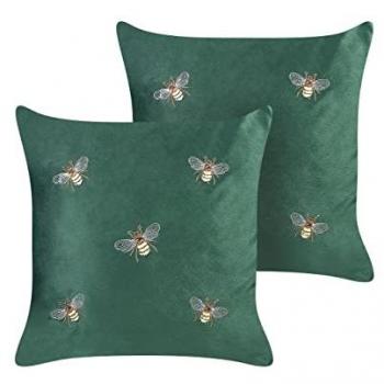 Set de 2 Cojines Decorativos de Terciopelo Azul con Motivo de Abejas 45 x 45 cm