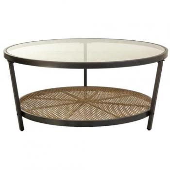 Mesa de centro redonda Wanderlust Deco de metal y cristal marrón 91x91x41,5 cm
