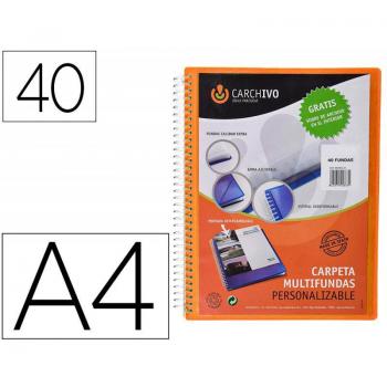 Carpeta Carchivo Archivex Polipropileno Canguro Escaparate con Espiral 40 Fundas Cierre Gomas DIN A4