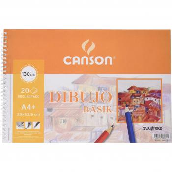 Álbum de Dibujo Canson Basik A4+ con Recuadro - Bloc Espiral Microperforado, 20 Hojas 130g