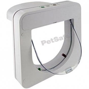 PetSafe Gatera con Microchip Petporte, Puerta para Gatos Electrónica con Reconocimiento de Chip, Funciona con Batería o Cable de Alimentación, Temporizador, Fácil Instalación en Madera, Vidrio, PVC