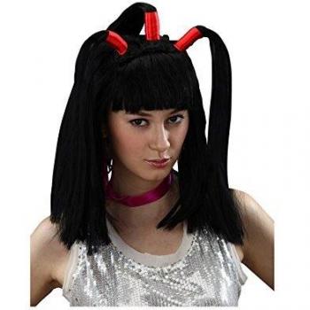 PELUCA NEGRA CON FLEQUILLO Y 3 COLETAS