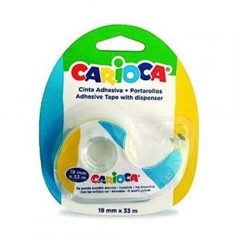 Cinta Adhesiva Transparente 19x33 m con Portarollos - No Amarillea - Ideal para Papel y Cartón - Varios Colores