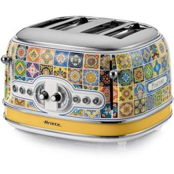 Tostadora Ariete Positano 156, 1630W, 4 rebanadas, 6 niveles de dorado, función descongelar, expulsión automática, diseño vintage multicolor