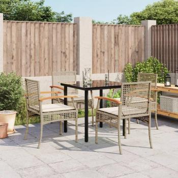 5-Piece Beige Poly Rattan Garden Dining Set with Cushions