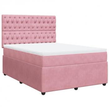 Cama Box Spring con Colchón de Terciopelo Rosa 160x200 cm