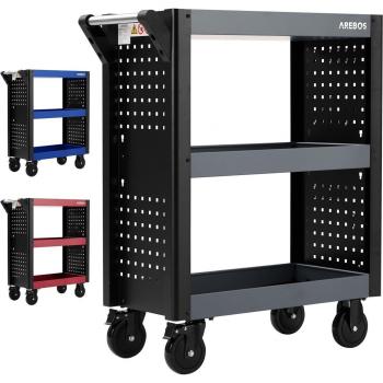 Carro de Herramientas AREBOS - Carro de Taller con 3 Compartimentos, capacidad máxima de 120 kg, color Antracita/Negro
