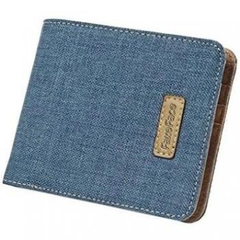 Cartera de hombre, Casual Lienzo Slim Bi Fold Wallet Money Clip Dinero Billetera Tarjetero Monedero con contraste de punto de Azul azul